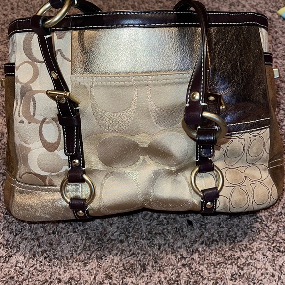 Coach Handbags - Beautiful Bronze, Brown, Suede/Leather Glitter Coach Purse!